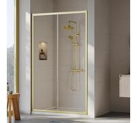 Balterley Sliding Shower Door, Bar Handle Sliding Doors, 6mm Toughened Safety Glass Shower Door, Reversible Glass Doors for Bathroom Showers, Framed Enclosure - 1190 x 44 x 1900mm (Brushed Brass)