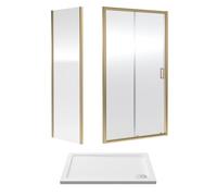 Balterley Ruwa Sliding Shower Suite: 6mm Glass Tray Door Panel, 1000x700mm Brass in Metallics Balterley Metallics