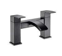 Balterley Bath Filler Tap, Deck Mounted Bathroom Tap Mixer Filler with Dual Lever Handles, Square Body Bathroom Taps, Curve Spout Waterfall Bath Mixer Taps - 230 x 157 x 154 mm (Matt Black)