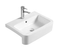 Balterley 570mm Countertop Vessel Bathroom Sink, Semi Recessed Ceramic Soft Square Bowl Bathroom Wash Basin Sink with Overflow, 1 Tap Hole, Countertop Basin Sinks - 570 x 415 x 155mm (White)