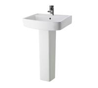 Balterley 520mm Bathroom Sink, Full Pedestal Ceramic Square Bowl Bathroom Wash Basin Sink with Overflow, 1 Tap Hole, Floor Standing Basin Sinks for Cloakroom - 520 x 420 x 820mm (White)