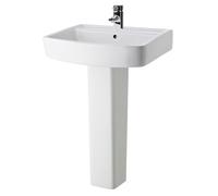 Balterley Square 1 Tap Hole Bathroom Basin Sink & Full Pedestal - 600mm