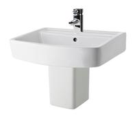 Balterley 520mm Bathroom Sink, Semi Pedestal Ceramic Square Bowl Bathroom Wash Basin Sink with Overflow, 1 Tap Hole, Wall Mounted Basin Sinks for Cloakroom - 520 x 420 x 450mm (White)