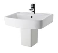 Balterley 520mm Bathroom Sink, Semi Pedestal Ceramic Square Bowl Bathroom Wash Basin Sink with Overflow, 1 Tap Hole, Wall Mounted Basin Sinks for Cloakroom - 520 x 420 x 450mm (White)