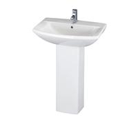 Balterley 600mm Bathroom Sink, Full Pedestal Ceramic Soft Square Bowl Bathroom Wash Basin Sink with Overflow, 1 Tap Hole, Floor Standing Basin Sinks for Cloakroom - 600 x 430 x 817mm (White)