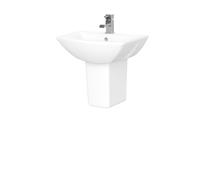 Balterley 500mm Bathroom Sink, Semi Pedestal Ceramic Soft Square Bowl Bathroom Wash Basin Sink with Overflow, 1 Tap Hole, Wall Mounted Basin Sinks for Cloakroom - 500 x 375 x 450mm (White)
