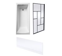 Square Single Ended 1700x700 with Leg Set & Black Abstract Framed Screen & Front Bath Panel