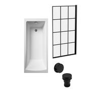 Balterley Square 1700x700 Bath Set - Leg Set & Black Screen & Black Waste in White Balterley White