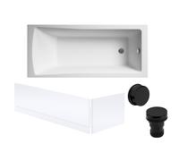 Balterley Square 1700x700 Bath Set - Leg Set, Black Waste & Panels in White Balterley White