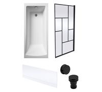 Balterley Square 1700x700 Bath Set - Panel, Abstract Screen & Black Waste in White Balterley White