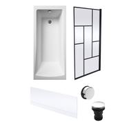 Balterley Square 1700x700 Bath Set - Panel, Abstract Screen & Chrome Waste in White Balterley White