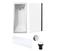Balterley Square 1700x700 Bath Set - Panel, Black Screen & Chrome Waste in White Balterley White