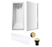 Balterley Square 1700x700 Bath Set - Panel, Chrome Screen & Brass Waste in White Balterley White