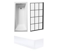 Balterley Square 1700x700 Bath Set - Panels & Black Square Screen in White Balterley White