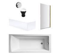 Balterley Square 1700x700 Bath Set - Panels, Brass Screen & Chrome Waste in White Balterley White