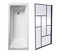 Square Single Ended 1700x700 with Leg Set & Black Abstract Framed Screen & Waste