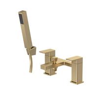 Balterley Square Bath Shower Mixer Tap With Shower Kit, Dual Levers - Brushed Brass Finish