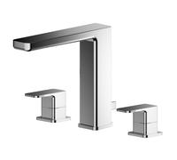 Balterly Bathroom Sink Taps, Basin Mixer Tap with 3 Hole, Dual Lever Handles Temperature Control Bathroom Tap, Square Body, Flat Square Spout Mixer Taps - 250 x 152 x 160mm (Chrome)