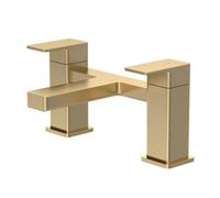 Balterley Square Deck Mounted Bath Filler Tap With Dual Levers, Waterfall Spout - Brushed Brass Finish