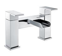 Balterley Chrome Bath Filler Tap, Deck Mounted Bathroom Tap Mixer Filler with Twin Lever Handles, Square Bridge Waterfall Spout Bathroom Taps, Durable Waterfall Bath Mixer Taps (Chrome)