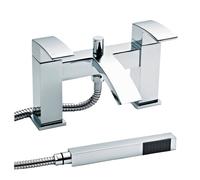 Balterley Square Deck Mounted Bath Shower Mixer Tap Shower Kit Chrome in Silver Balterley Silver