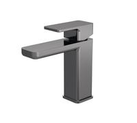 Square Mono Basin Mixer Tap & Push Button Waste - Brushed Pewter