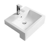 Balterley 530mm Countertop Vessel Bathroom Sink, Semi Recessed Ceramic Square Bowl Bathroom Wash Basin Sink with Overflow, 1 Tap Hole, Countertop Basin Sinks for Cloakroom - 530 x 440 x 168mm (White)