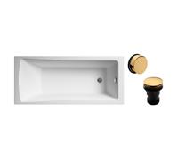 Balterley Square Single Ended 1700x700 with Brushed Brass Waste in White Balterley White