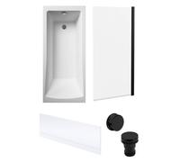 Balterley Square 1700x700 Bath Set - Panel, Black Screen & Black Waste in White Balterley White