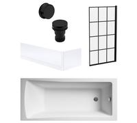 Balterley Square Single Ended 1700X700 With Front & End Panels & Black Square Framed Screen & Black Waste