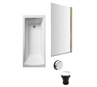 Square Single Ended 1700x700 with Leg Set & Brushed Brass Screen & Chrome Waste