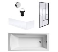 Square Single Ended 1700x700 with Panels & Black Abstract Framed Screen & Chrome Waste