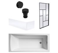 Balterley Square Single Ended 1700X700 With Panels & Black Abstract Framed Screen & Waste