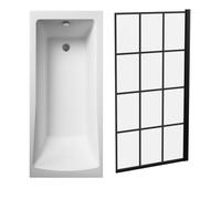 Balterley Square 1700x700 Bath Set - Leg Set & Black Square Screen in White Balterley White