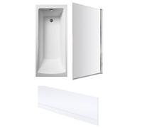 Balterley 1700 x 700mm Square Shower Bath with Leg Set, Chrome Rectangular Shower Screen & Front Bath Panel, Straight Single Ended Gloss White Soaking Bathtubs, Rectangular Soaking Bathtub