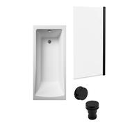 Balterley Square Single Ended Bath, Square Black Bath Screen And Waste - 1700 X 700mm