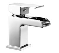 Balterly Bathroom Sink Taps, Mono Basin Mixer Tap with Push Button Waste, Single Lever Temperature Control Bathroom Tap, Square Body, Scooped Waterfall Spout Basin Taps - 54 x 132 x 138mm (Chrome)
