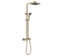 Square Thermostatic Shower Kit with Fixed Head & Adjustable Handset - Brushed Brass
