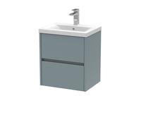 Square Wall Hung 2 Drawer Vanity Unit & Ceramic Basin, 500mm - Matt Coastal Grey