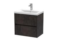 Balterley Square Wall Hung 2 Drawer Vanity Unit & Basin, 600mm Metallic Slate in Grey Balterley Grey