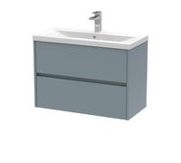 Square Wall Hung 2 Drawer Vanity Unit & Basin, 800mm Matt Coastal Grey Balterley Grey One Size