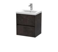 Balterley Square Wall Hung 2 Drawer Vanity Unit & Ceramic Basin, 500mm - Textured Matt Metallic Slate