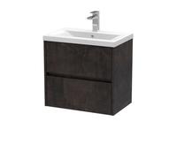Balterley Square Wall Hung 2 Drawer Vanity Unit & Ceramic Basin, 600mm - Textured Matt Metallic Slate