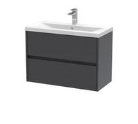 Balterley Square Wall Hung 2 Drawer Vanity Unit & Ceramic Basin, 800mm - Woodgrain Graphite Grey