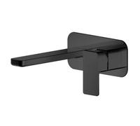 Square Wall Mount 2 Tap Hole Basin Mixer Tap & Back Plate - Matt Black