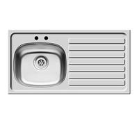 Balterley Stainless Steel Kitchen Sink with Drainer, Single Bowl Kitchen Sink Unit, Inset Rectangular Sinks with Drainer Board, 2 Tap Hole, Stainless Steel Drop-in Sinks - (Silver)