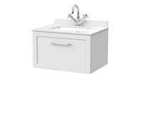 Balterley Stonnall Traditional Wall Hung 1 Drawer Vanity Unit With Marble Top With Basin, 600mm, Matt White