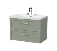Balterley Stonnall Traditional Wall Hung 2 Drawers Vanity Unit With 3 Tap Hole Fireclay Basin, 800mm, Reed Green