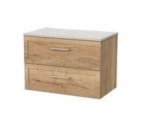 Balterley Stonnall Traditional Wall Hung 2 Drawers Vanity Unit With White Sparkle Laminate Worktop, 800mm, Autumn Oak