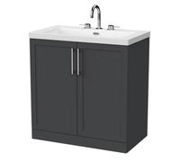 Balterley Stonnall Traditional Floor Standing 2 Door Vanity Unit With 3 Tap Hole Fireclay Basin, 800mm, Dark Grey